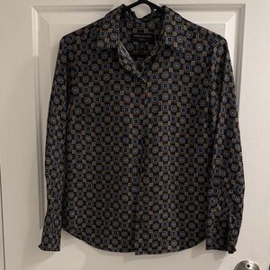 Banana Republic Silky Navy Geometric Women’s Button Down Shirt
